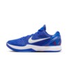 Side view of the Nike Kobe 6 Protro Dodgers with white Swoosh and blue textured upper