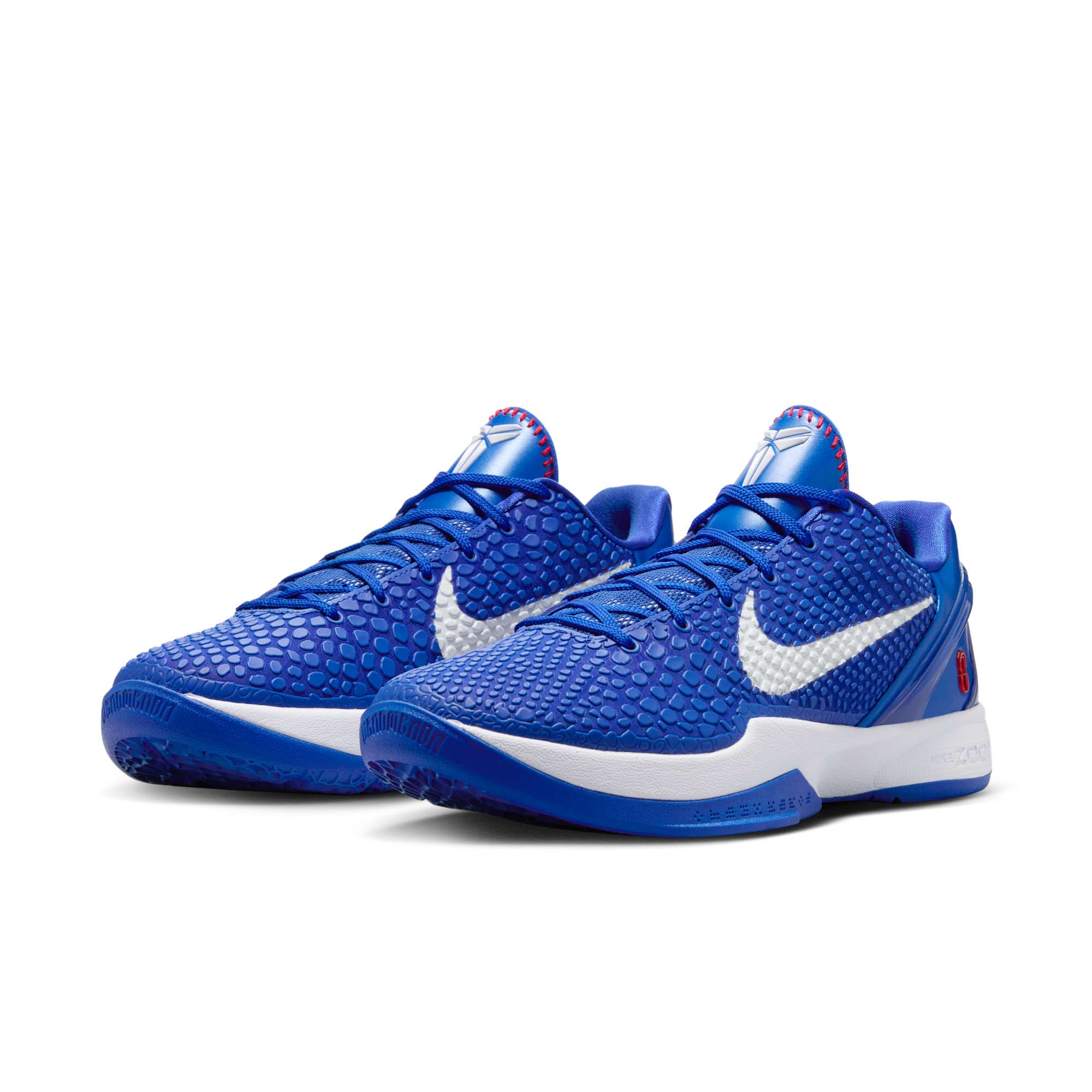 Nike Kobe 6 Protro “Dodgers” Angled pair of Nike Kobe 6 Protro Dodgers sneakers on white background