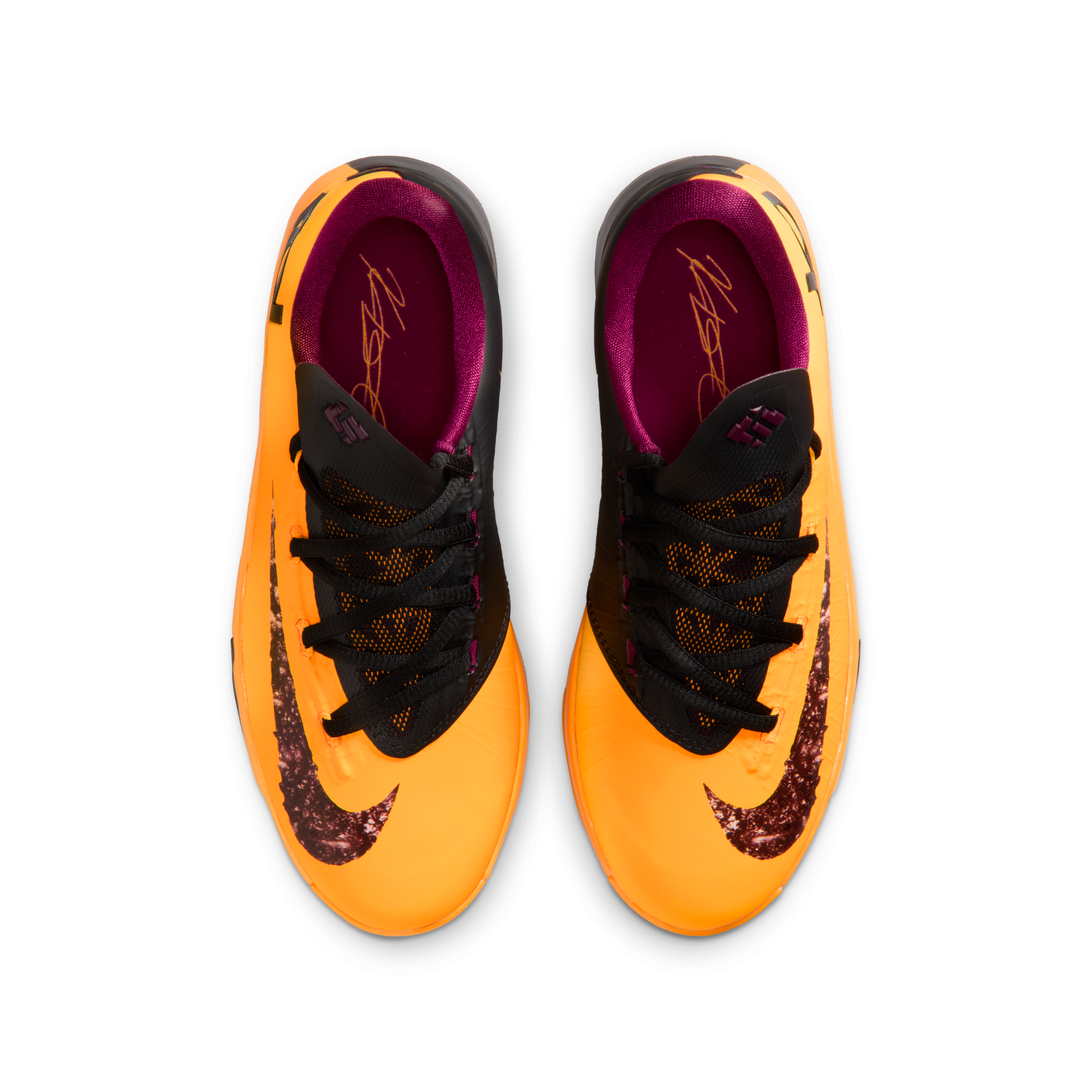 Side angle of mismatched Nike KD 6 “Peanut Butter Jelly” showcasing bold yellow and black upper