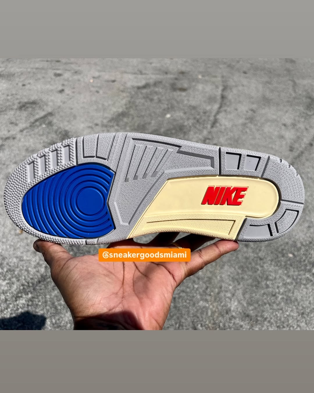 Outsole of Air Jordan 3 OG Seoul 2.0 with red Nike branding and multicolor accents