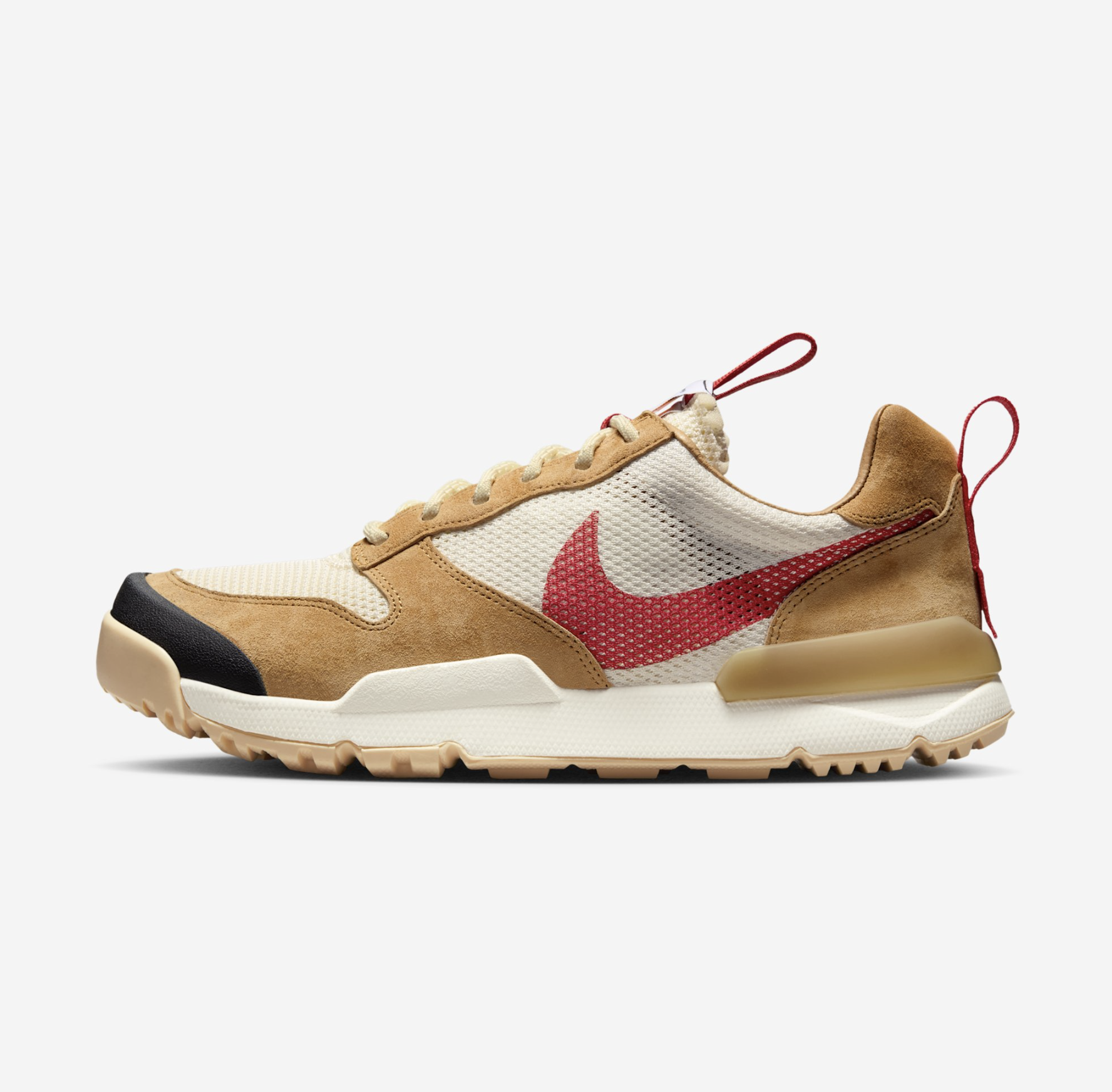 Detailed product photo of the Tom Sachs x Nike Mars Yard 3.0 featuring React foam sole and rugged build.
