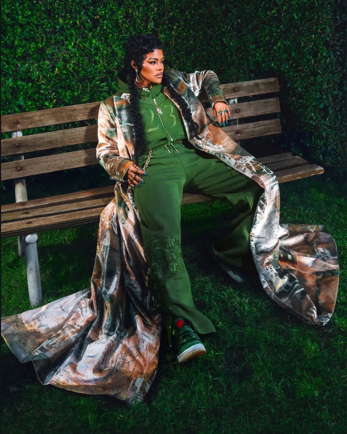 Alternate angle of the vibrant red, green, and yellow Nike Air Force 1 “Lucky Green” by Lil Yachty.