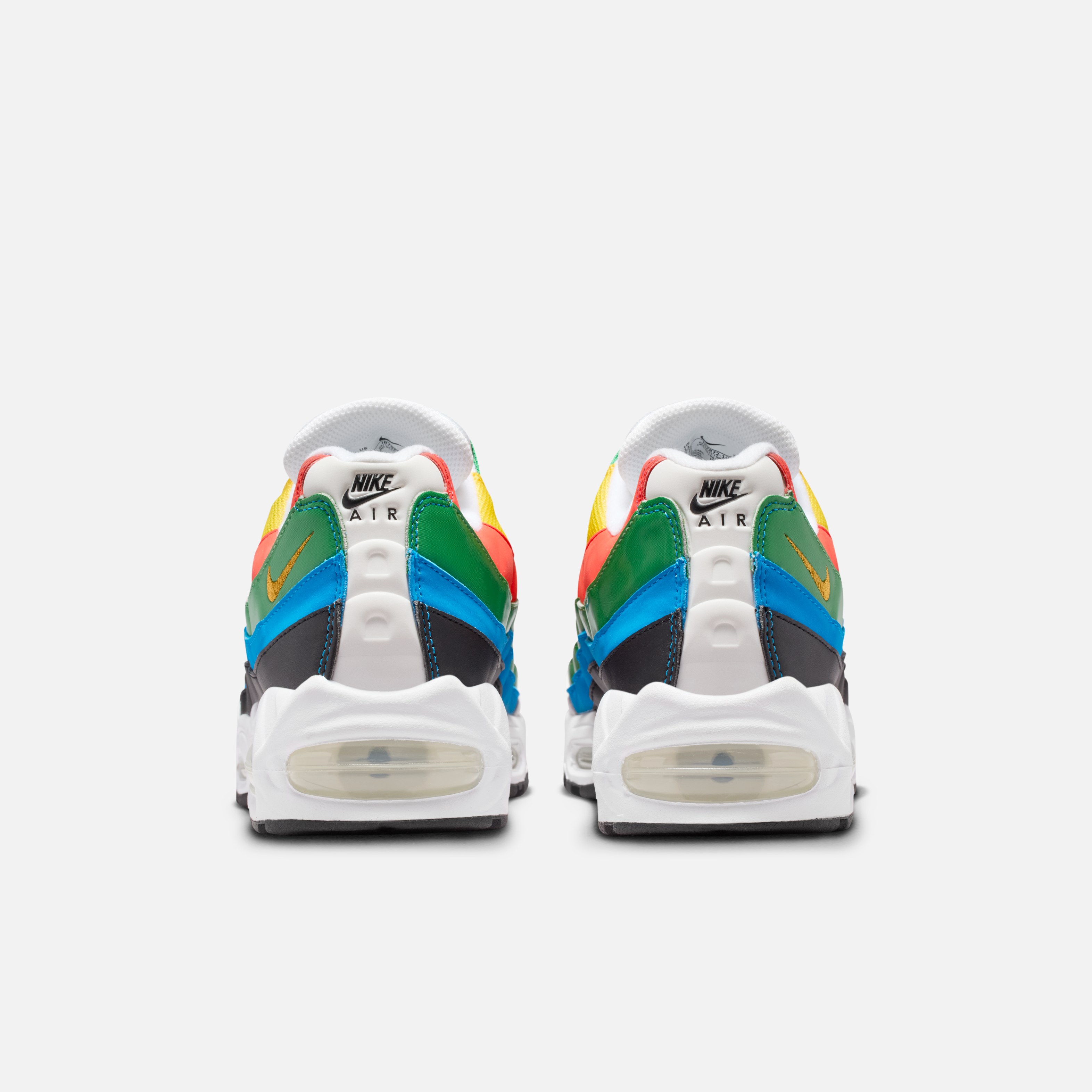 Detailed first look at the 2026 Nike Air Max 95 Olympic returning edition with vibrant red, yellow, green, blue, and black overlays.
