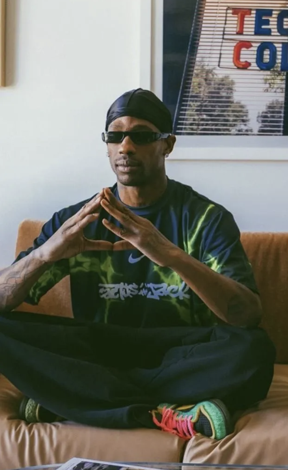 Cactus Plant Flea Market x Nike Dunk Low Swamp Sponge Travis Scott wearing CPFM x Nike Dunk Low Sequoia with bright laces