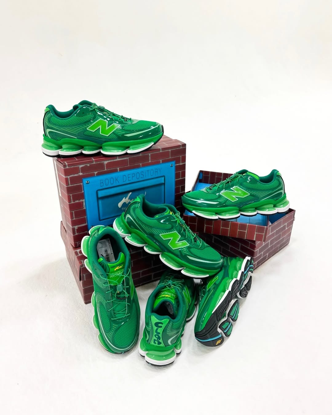Amine x New Balance 2000 Biblioteca sneaker side view in green