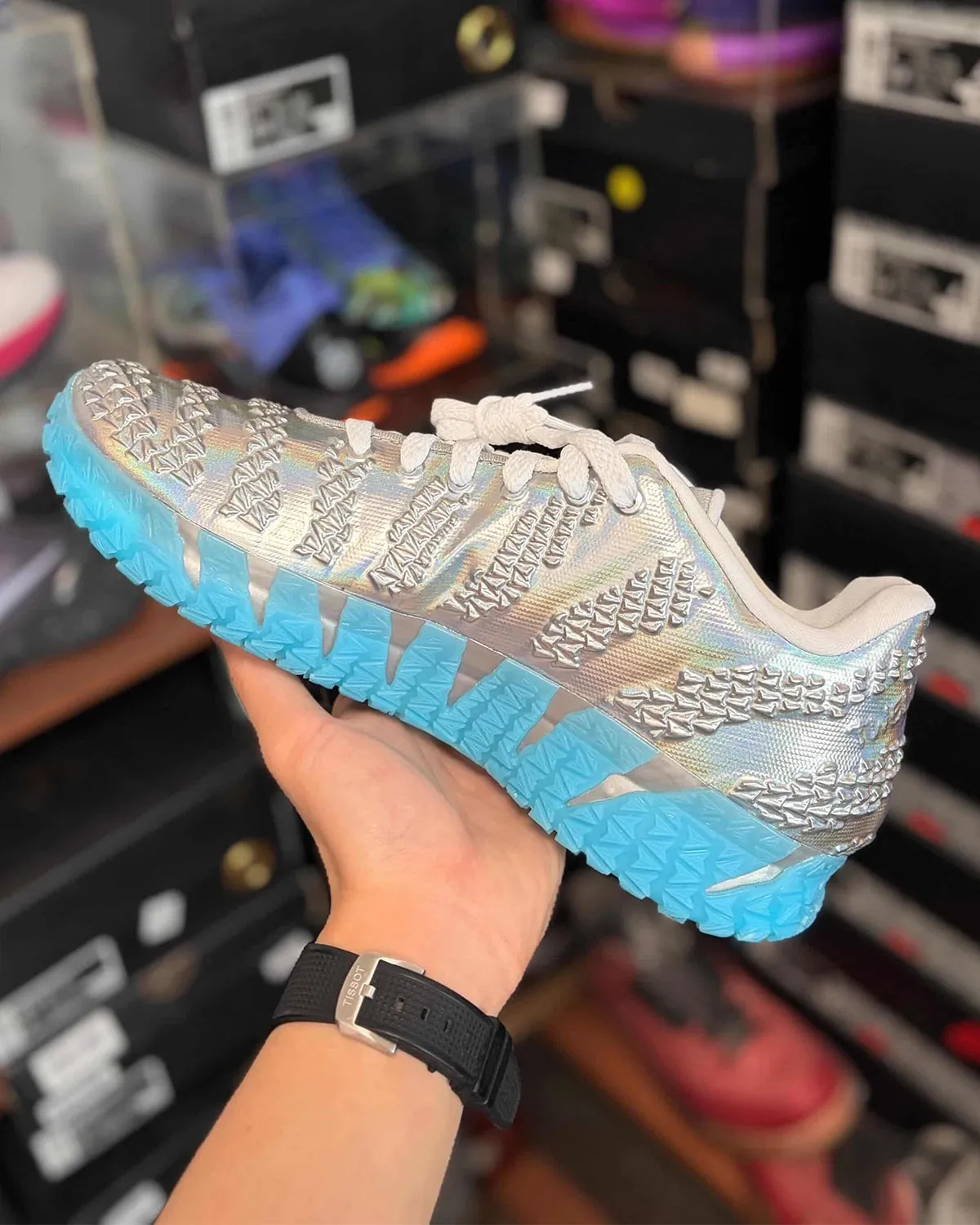 Jurassic Park Nike Ja 3 Metallic Silver in hand images