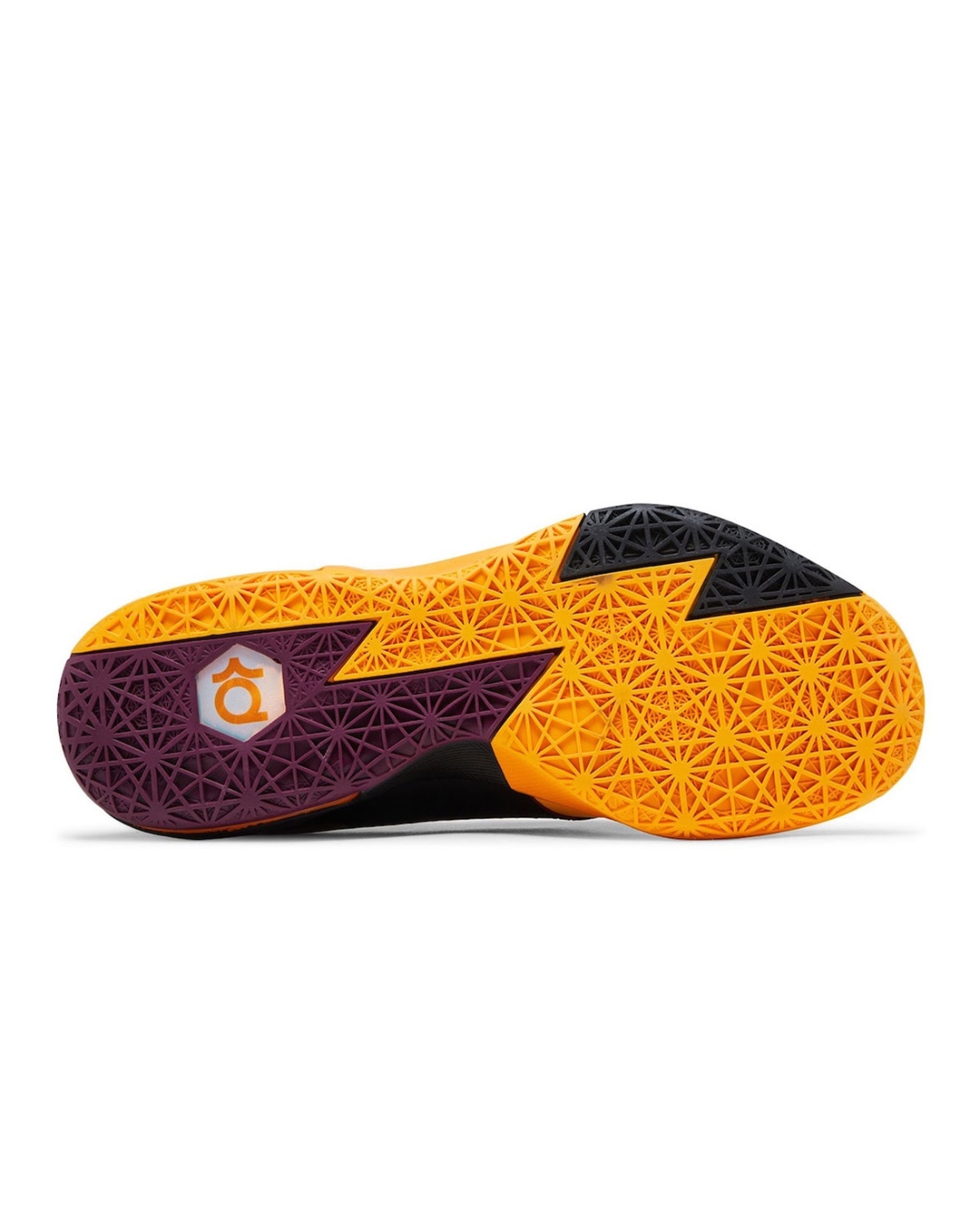Nike KD 6 “Peanut Butter Jelly” Outsole view of Nike KD 6 “Peanut Butter Jelly” featuring lightning bolt design and multicolor traction