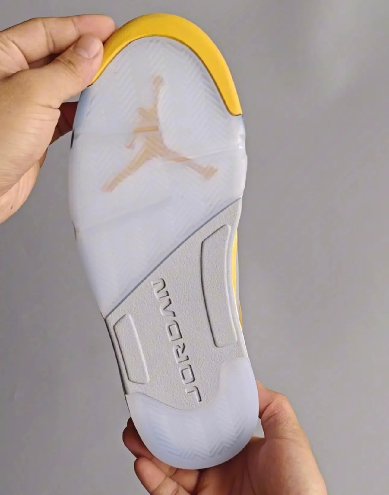 Outsole of the Air Jordan 5 “Tokyo” with icy sole and Jumpman branding