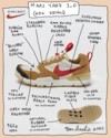 echnical breakdown graphic of the Tom Sachs x Nike Mars Yard 3.0 showcasing key materials and design features.
