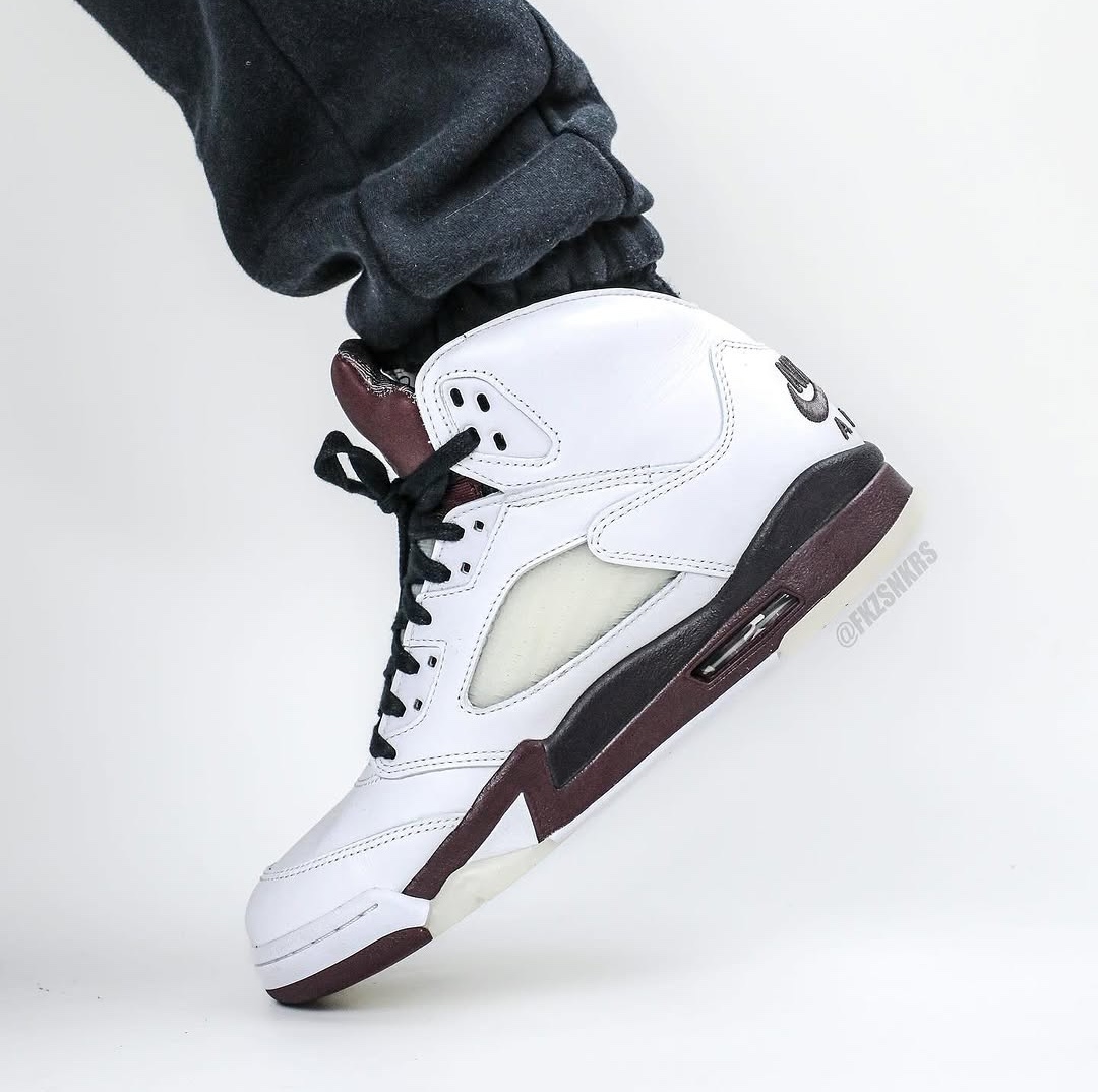 ull side profile of the A Ma Maniére x Air Jordan 5 Violet Ore in on-foot look