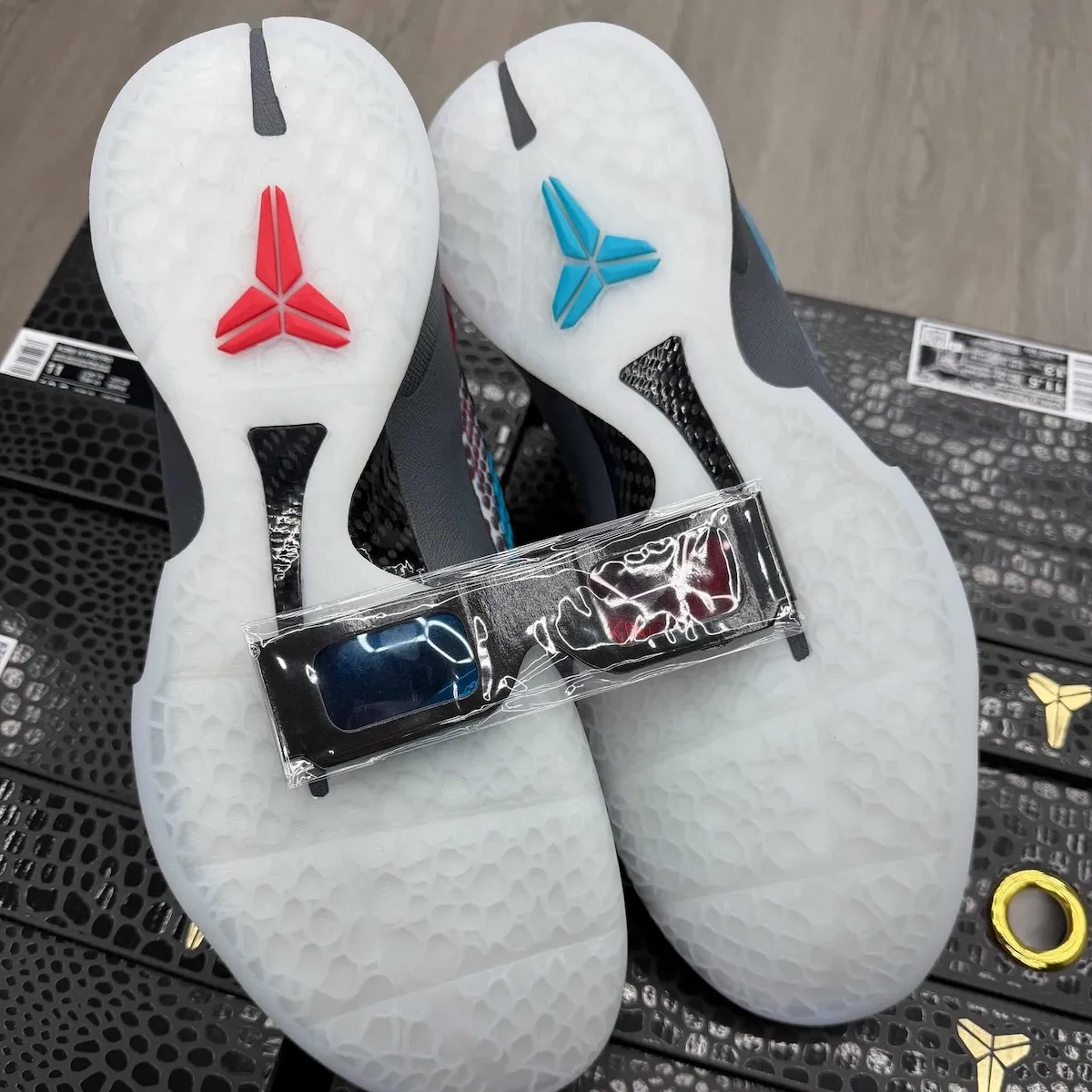 Nike Kobe 6 Protro 3D Hollywood 2026 sneaker with 3D lenticular upper and red/blue mismatched Swooshes