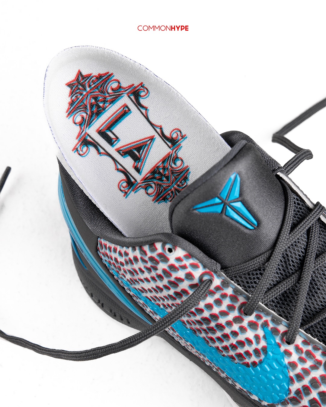 Nike Kobe 6 Protro 3D Hollywood 2026 sneaker with 3D lenticular upper and red/blue mismatched Swooshes