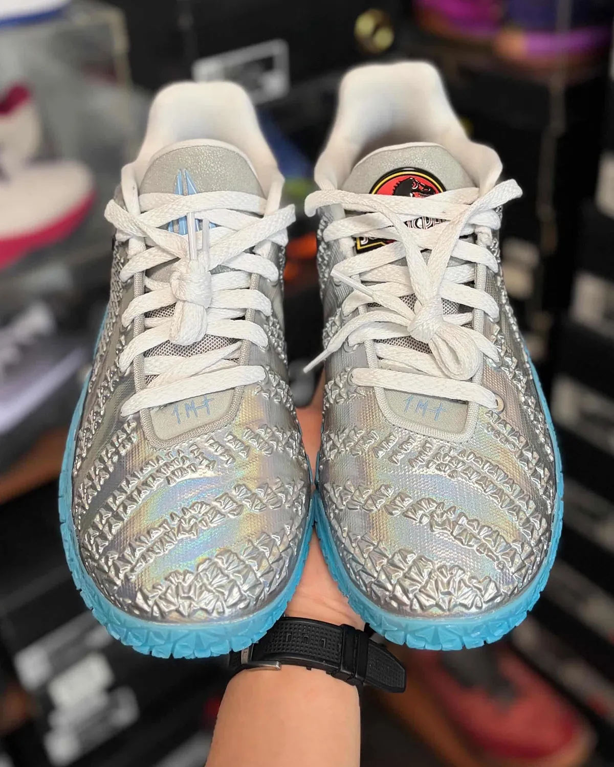 Jurassic Park Nike Ja 3 Metallic Silver in hand images