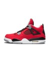 Side view of the Air Jordan 4 “Toro Bravo” featuring Fire Red upper and black support cage
