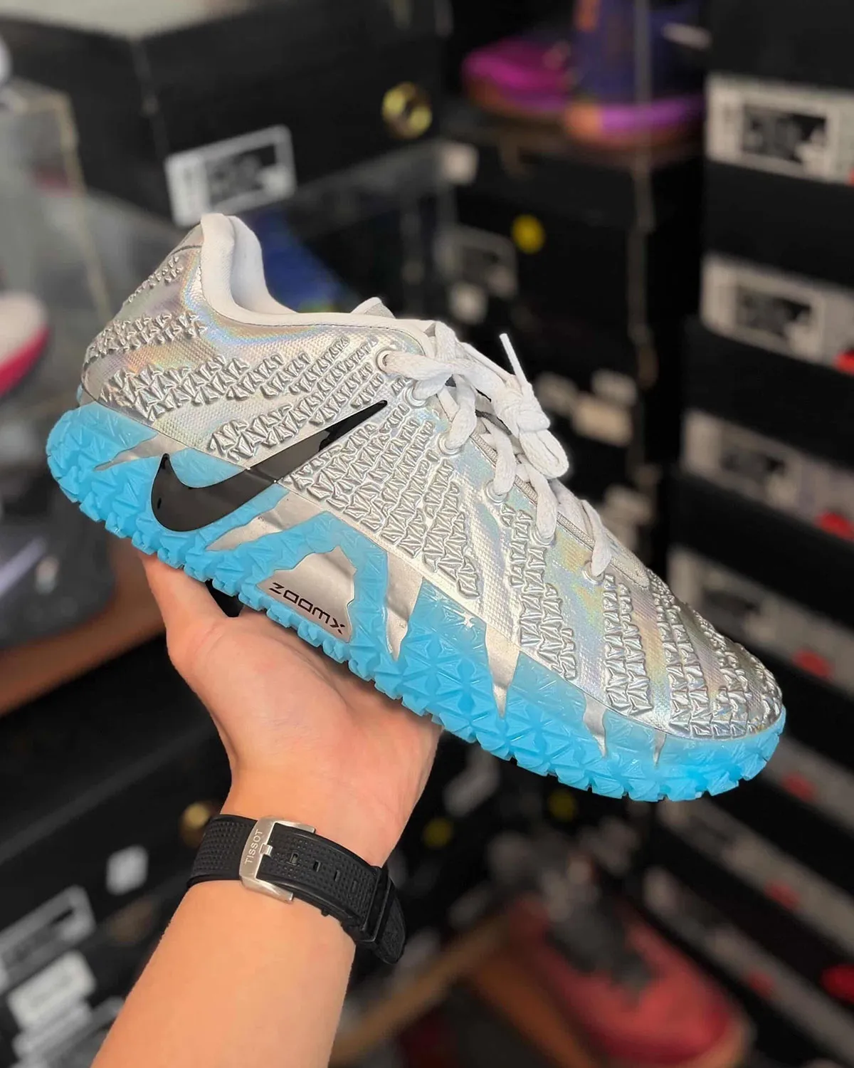 Jurassic Park Nike Ja 3 Metallic Silver in hand images