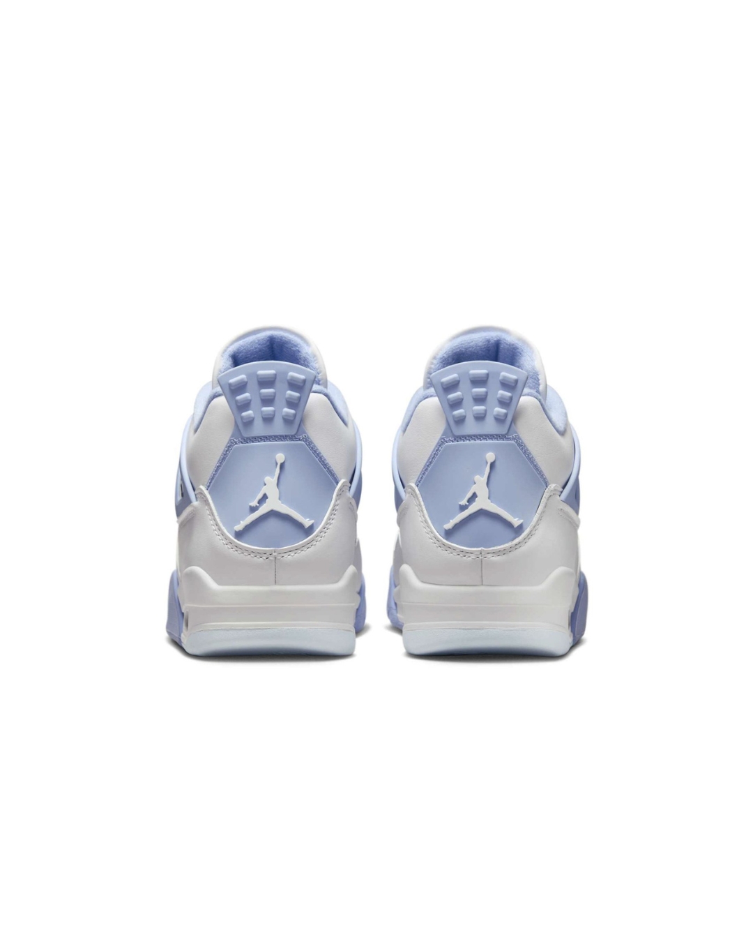 Air Jordan 4 "Forget Me Not" (W) Rear view of the Air Jordan 4 "Forget Me Not" (W) showcasing the Jumpman heel branding and icy outsole.