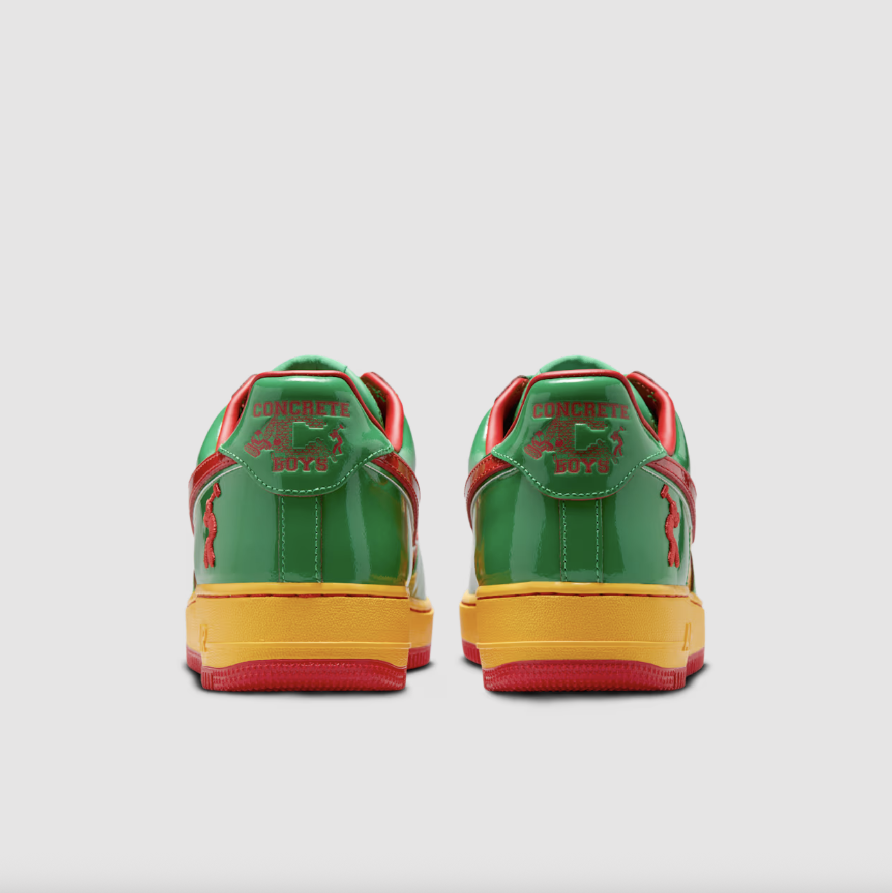 Official images of the vibrant red, green, and yellow Nike Air Force 1 “Lucky Green” by Lil Yachty.
