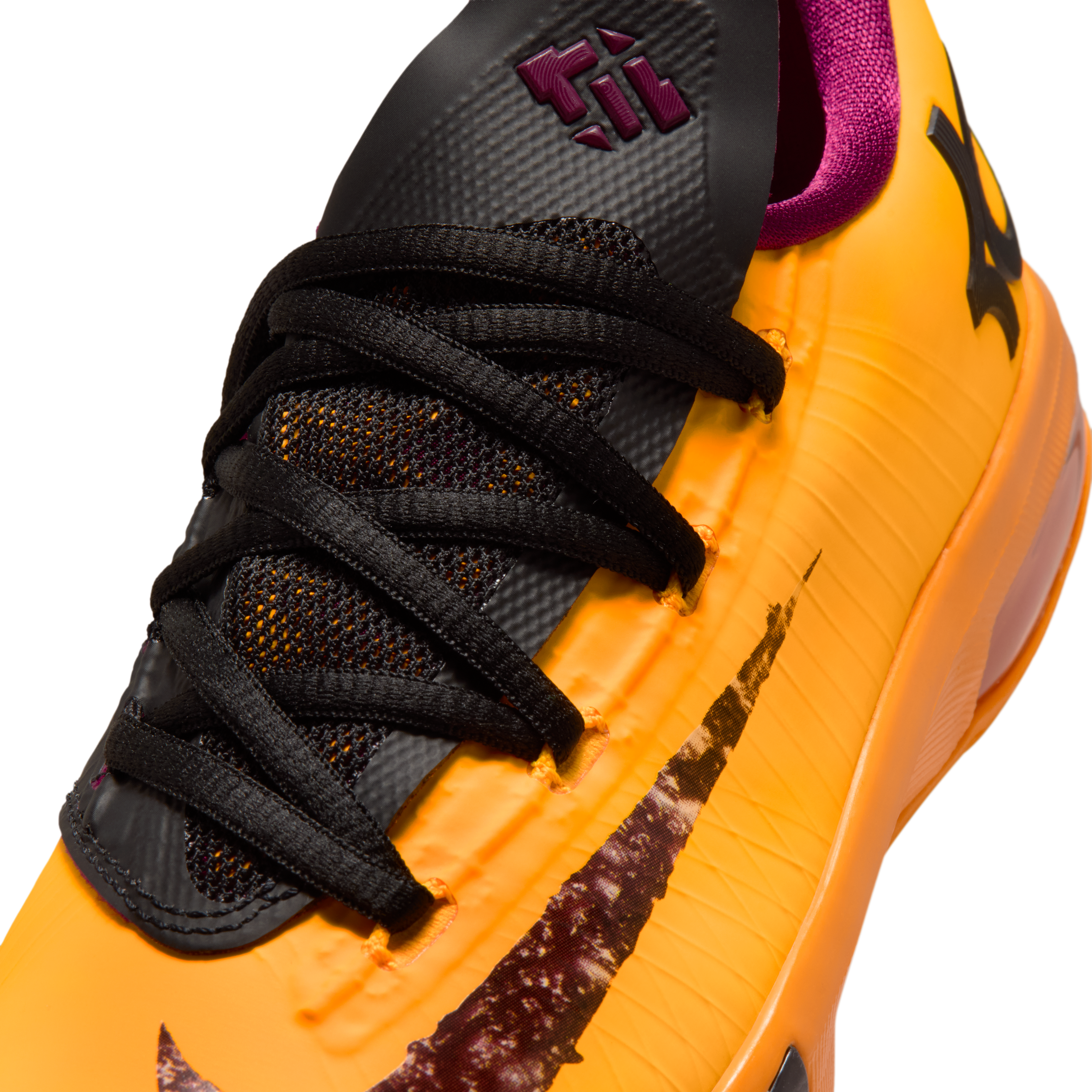 Side angle of mismatched Nike KD 6 “Peanut Butter Jelly” showcasing bold yellow and black upper
